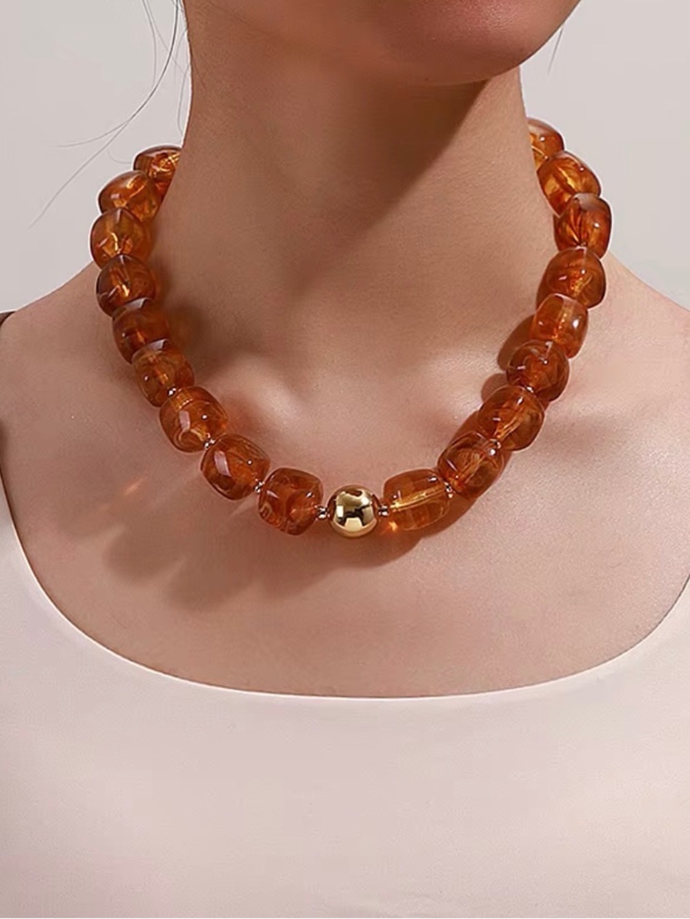 Amber-Tone Chunky Bead Necklace - Jewelry
